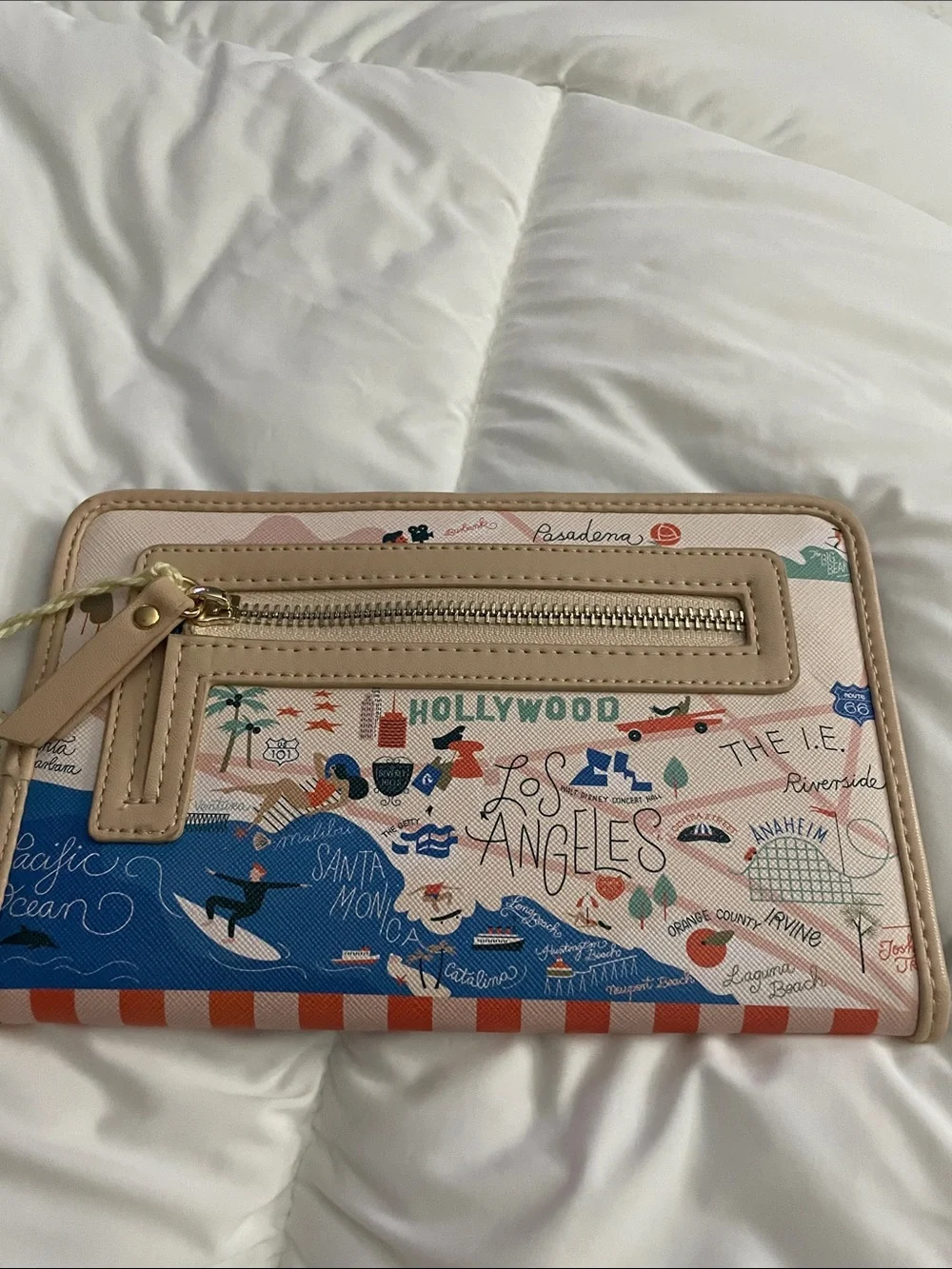 Spartina 449 Coastal Map Zip Wallet - Blue, Cream, Tan, Orange